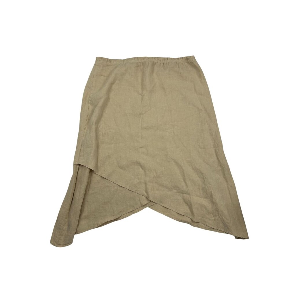 Click By Color Me Cotton 100% Linen M Beige Asymmetrical Wrap Skirt With Elastic